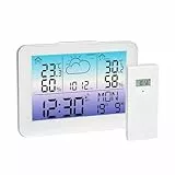 TFA Dostmann Funk Wetterstation mit Außensensor Meteo Sky, 35.1175, bunte Hintergrundbeleuchtung, Thermometer/Luftfeuchtigkeit innen außen, Wettervorhersage mit Symbolen, digital, weiß