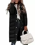 Tuopuda Winterjacke Damen Wintermäntel Lang Winddichter Warm mit Kapuze Stehkragen Jacke Mantel Parka Übergangsjacke Winterparka Steppmantel Herbst Winter Outdoorjacke, Schwarz, XL