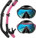 Schnorchelset Erwachsene Trocken mit Maske & Schnorchel Antibeschlag 180°-Panoramablick Schnorchelset Damen Herren zum Schnorcheln Schwimmen Strandurlaub (Black+Pink)