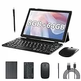 BYANDBY 2024 neueste Tablets, 2 in 1 Tablet mit Tastatur, 10 Zoll Tablet Android 12, 4 GB + 64 GB/512 GB Erweiterung, 2,4 G + 5 G + Wi-Fi 6, Dual-Kamera, 6000 mAh, BT, GMS, Spiele, Tablet mit Hülle
