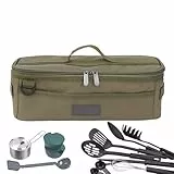 Tragbare Organizer-Tasche für Reise-Küchenutensilien, Oxford-Stoff mit Netztaschen, Aufbewahrungstasche für Küchenutensilien zum Camping, Tasche mit Erdspieß