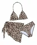 Mädchen Bikini Set Leopardenmuster Triangel Bikini 3-teilig Badeanzug mit Rock Kinder Bademode Swimsuit Beach Outfit 11 Jahre