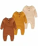 Chamie Baby Romper Newborn Knitted Jumpsuit Long Sleeve Baby Boys Girls Footless One-Piece Suit 0-24 Months,3 Pcs,Yellow,Brown,Almond