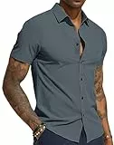 PJ PAUL JONES Herrenhemden Kurzarm Freizeithemd Regular fit Sommer Hemden für Business (Grau Blau, M)