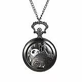 JewelryWe Taschenuhr Herren Damen mit Schädel Totenkopf Jack Skellington aus The Nightmare Before Christmas, Quarz Analog Uhr mit Kette Halskette Schwarz