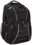 Amazon Basics Laptop-Rucksack mit gepolsterten Schulterriemen und Aufbewahrungsfächern für Stifte, Schlüssel, Handy, geeignet für die meisten Laptops bis zu,17-Zoll, Schwarz