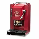 FABER COFFEE MACHINES | Pro-Deluxe-Modell | 44 mm Kaffeepad-Maschine | Farbe Kirschrot Chrom | Padsqueuer aus Messing