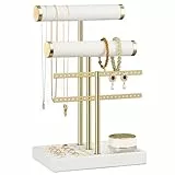 Josmimic Schmuck Organizer mit 3 Ebenen - Weiß Schmuckständer Armbänder, Abnehmbarer T-Steg Schmuck Ständer, Samt-Armbandhalter, Schmuckhalter für Armband, Halskette, Uhren, Ringe