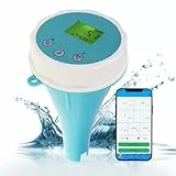 6-in-1 Floating Smart Pool Monitor, Bluetooth-Pool-Wassertester für EC, Salzgehalt, pH-Wert, ORP, Temperatur und Chlor, digitaler Display-Wasserqualitätstester