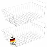 WELLGRO Einhängekorb 2er Set Metall Weiß – Unterregalkorb Küche und Schrank – Schrankkorb zum Einhängen – Regaleinhängekorb & Drahtkorb
