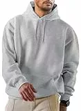 Elegancity Hoodie Herren Kapuzenpullover Langarm Pullover Einfarbig Sweatshirts Basic Sweat Hoodie Baumwolle Winter Casual Hellgrau XXL