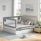 WOLTU Bettschutzgitter, Bettgitter Rausfallschutz 200 cm x 2 und 180 cm x 1, einziehbare Kinderbettgitter mit luftigem Netz, höhenverstellbar 69–87 cm, Dunkelgrau