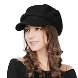 Comhats Damen Ballonmütze warme Schirmmütze Wintermütze Wolle Barett Maler Mütze mit Visor Newsboy Cap 67145_Schwarz M