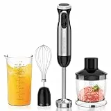 Bonsenkitchen Stabmixer 4-in-1, 1000W Elektrischer Pürierstab mit stufenloser Geschwindigkeitsregelung, Edelstahl-Mixfuß, Schneebesen, 500ml Lebensmittelhacker & 700ml Messbecher für Babynahrung