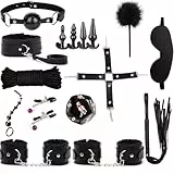 BDSM set mit 16 Stück,Keyoung Bondage-Set Federpeitsche und Augenmaske, Analplug Anal Dildo Fesseln Handschellen Fußfesseln Gefieder Nippelklemmen Fesseln Sexspielzeug Für Paare