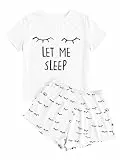 Haloumoning Mädchen Sommer Niedliche Shorts Set Bequem Kurzarm Cartoon bedrucktes Pyjama Set T-Shirt und Kurze Hose Set, Weiß, 12-14 Jahre