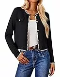 GRACE KARIN Damen Elegante Strickjacke Zweifarbiger Langarm Cardigan mit Knöpfen Lässige Gestrickter Jacke Schwarz S