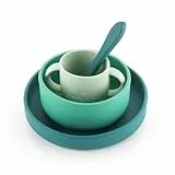 reer Silikon Geschirrset| Kinder-Geschir | 4-teilig – Teller, Schale, Becher & Löffel | lebensmittelechtes Silikon | geeignet für Backofen, Mikrowelle & Gefrierschrank |spülmaschinengeeignet |grün