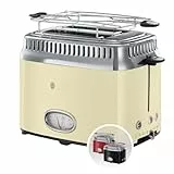 Russell Hobbs Toaster [für 2 Scheiben] Retro Edelstahl Creme (Countdown-Anzeige im Retrodesign, inkl. Brötchenaufsatz, 6 Bräunungsstufen + Auftau- & Aufwärmfunktion, 1300W) Vintage 21682-56