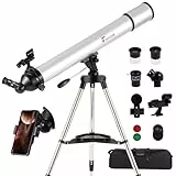 AuFCrow Teleskop für Erwachsene, 80 mm Blende, Hochleistungs-Astronomie-Teleskope mit 900 mm Brennweite, 270 x, professionelles Refraktor-Teleskop aus Edelstahl, Stativ, roter Punktfinder, Tragetasche