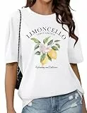 CMTOP Oversize T Shirt Damen Kurzarm Rundhal Übergroße Tshirt Zitrone Bedrucken Oberteile Sommer Baumwolle Casual Locker Tee Shirts Basic Tops Bluse (Weiß, M)
