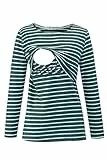 Smallshow Damen Stillshirt Umstandsmode T-Shirt Umstandstop Umstandsshirt Schwangerschaft Kleidung Stilltop Langarmshirt Deep Green Stripe M