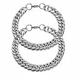 2er Pack Herren Edelstahl Armband Männer/Jungen Armband Kubanisches Kettenarmband Armband Modeschmuck 10mm Breite/21cm Länge