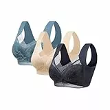 3PC BH Damen ohne Bügel, Bralette Spitze Sport-BHS Weicher Bequem Unterwäsche Bügelloser Push Up Haltungskorrektur Seamless Bra mit Breiten Trägern Atmungsaktiv Bustier Soft Unterhemd Weste
