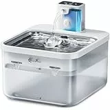 DownyPaws Katzenbrunnen Kabellos, 2.5L Trinkbrunnen für Katze mit Bewegungsmelder, Batteriebetrieben Katzentrinkbrunnen, 4000mAh, Leise Wasserpumpe und Tablett aus Edelstahl für Katze, Weiß