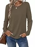 Cuptacc Longsleeve Damen Lässig Elegant Regular Fit Bequem Pullover Damen Modisch Herbst Winter Große Größen Solid Rundhals Leicht Oberteil Kaffeegrau XXL