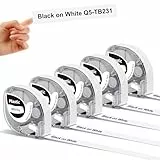 5x Phomemo P12 Etikettenband Original 12mm x 4m Schwarz auf Weiß Q5-TB231 Wasserfestes Kunststoff Selbstklebendes Etikettenband für Phomemo P12/P12-Pro/LT12 Etikettendrucker