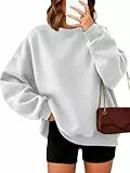 Timuspo Damen Pullover Langarmshirt Oversized Rundhalsausschnitt Einfarbiges Longsleeve Sweatshirt Herbst Winter Sweater Tops, Grau, M