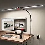 Jeebel LED Schreibtischlampe Dimmbar 24W, 1800LM 80cm Doppelkopf Schreibtisch Lampe mit Fernbedienung, Klemmbar(9,5cm), 10 Farbtemperatur 10 Helligkeitsstufe, Schwanenhals Lampe Tischlampe für Büro