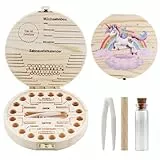 Spehulg Zahndose Milchzähne Mädchen, Holz Zahnbox für Milchzähne, Einhorn Milchzahndose Mädchen, Aufbewahrungsbox für Baby-Zähne Box, Zahnfee Geschenke, Kinderzahndosen