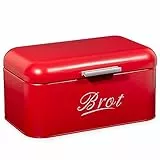 Theo&Cleo Brotkasten mit Deckel, Großer Knäckebrot Box aus Metall, Brotaufbewahrungsbox Bread Box, Brot und Kekse Lange Aufbewahren und Trocken Halten, Retro Design Rot
