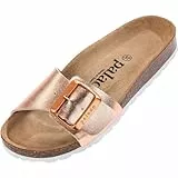 Palado Pantoletten Damen Malta EGS Metallic - bequeme Sandalen Made in Spain - Hausschuhe mit dämpfendem Kork-Fußbett - modische Sommerschuhe Rose/Gold UK5,5 - EU38