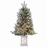 Weihnachtsbaum Künstlich 90cm mit 78 Beleuchtung, Snow Flocked Künstlicher Weihnachtsbaum Batteriebetrieben Pre-lit Premium mit roten Beeren Weihnachten deko für Zuhause, Büro, Weiße Basis