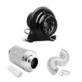 iPower 10,2 cm, 230 CFM Inline-Ventilator, Umluftgebläse, Luftkohlefilter, 2,4 m Luftführung für Wachstumszeltbelüftung, Schwarz