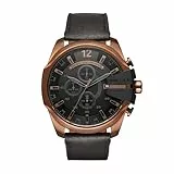 Diesel Herrenuhr Mega Chief, QuarzChronographenwerk, 51 mm, 2farbiges Edelstahlgehäuse mit Lederarmband, DZ4459