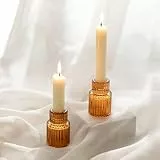 Romadedi Glas Kerzenhalter Kerzenständer für Stabkerzen - 2er Set Klein Stabkerzenhalter für Hochzeit Tischdeko Herbst Deko Esstisch Party Weihnachten Advent Wohnzimmer Vintage, Braun