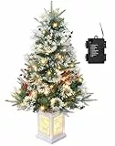 Weihnachtsbaum Künstlich 90cm mit 78 Beleuchtung, Snow Flocked Künstlicher Weihnachtsbaum Batteriebetrieben Pre-lit Premium mit roten Beeren Weihnachten deko für Zuhause, Büro, Weiße Basis