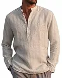 AUDATE Baumwolle Leinenhemd Herren Herbst Winter Hemd Langarm Regular Fit Freizeithemd Shirts Khaki XL