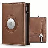 DOMIPHIE Airtag Wallet mit Münzfach-Portmonee Herren mit RFID Schutz, Slim Wallet Geldbörse für 10+ Karten Magnetschalter Und Pop Up-Mechanismus