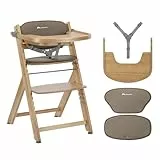 Bebeconfort Timba 2 mit Kissen, Mitwachsender Hochstuhl Baby, Ab 6 Monaten, Bis 110 kg, Ergonomischer Baby & Kinderhochstuhl Holz, Fast alle Esstische, Abnehmbares Tablett, Natural Wood + Beige