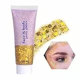 Bestauty Glitzer Body Glitter Gel, Body Glitter Gel 50ml Glitzer Gesicht Festival, für Gesicht Haare Lippen Nägel DIY, Long-Lasting für Festival Party Make-up(Gold-50ml)