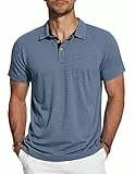 TARAINYA Poloshirt Herren Baumwolle Kurzarm Polo Shirts Männer Sommer mit Brusttasche Grau blau L