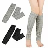 2 Paar Stulpen Damen Lange Gestrickt Beinwärmer Beinstulpen Damen Leg Warmers Stulpen Kinder Winter Beinwärmers Warm Langer Beinwärmer Crochet Stricken Stulpens für Ballet (2, Schwarz + Grau)