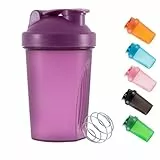 Shaker-Flasche für Proteinpulver, Kunststoff-Wasserflasche fürs Training, 400 ml, mit Mix-Ball und auslaufsichere Kappe, für Sport oder Gym, Flasche für nahrungsergänzende Getränke (Lila)