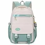 Waniki Schulrucksack Mädchen Schulranzen Junge Teenager Wasserdicht Nylon Rucksack Mädchen Mehrere Taschen Schultasche Leichtgewicht School Bag for Girls Travel Backpack für Schule Reise Sport（Grün）