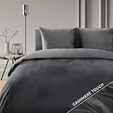 Blumtal Bettwäsche 135x200 cm im Cashmere-Touch - OEKO-TEX zertifizierter Bettdeckenbezug 135x200 + Kissenbezug 80x80 - extra weicher Bettbezug 135 x 200 Mikrofaser/warmes Bettwäsche Set Anthrazit